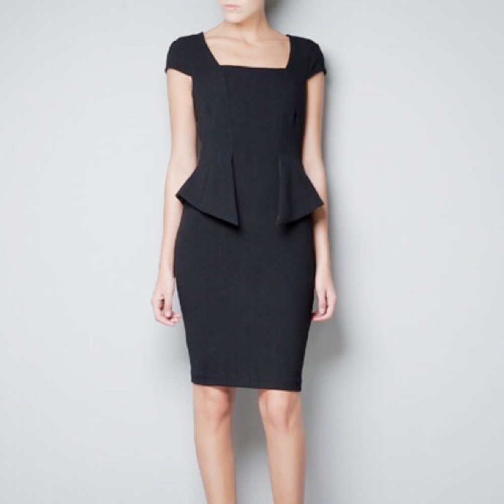 Zara Combined Peplum Dress Black Cocktail Sheath M